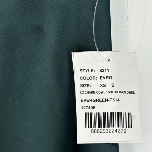 Social Bridesmaid Womens XS Asymmetrical One-Shoulder Cowl Maxi Slip Dress Green - Picture 7 of 11